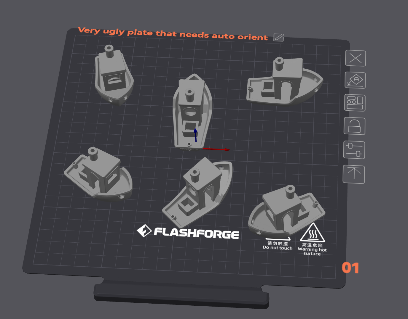 Auto oriented parts in Orca Flashforge.