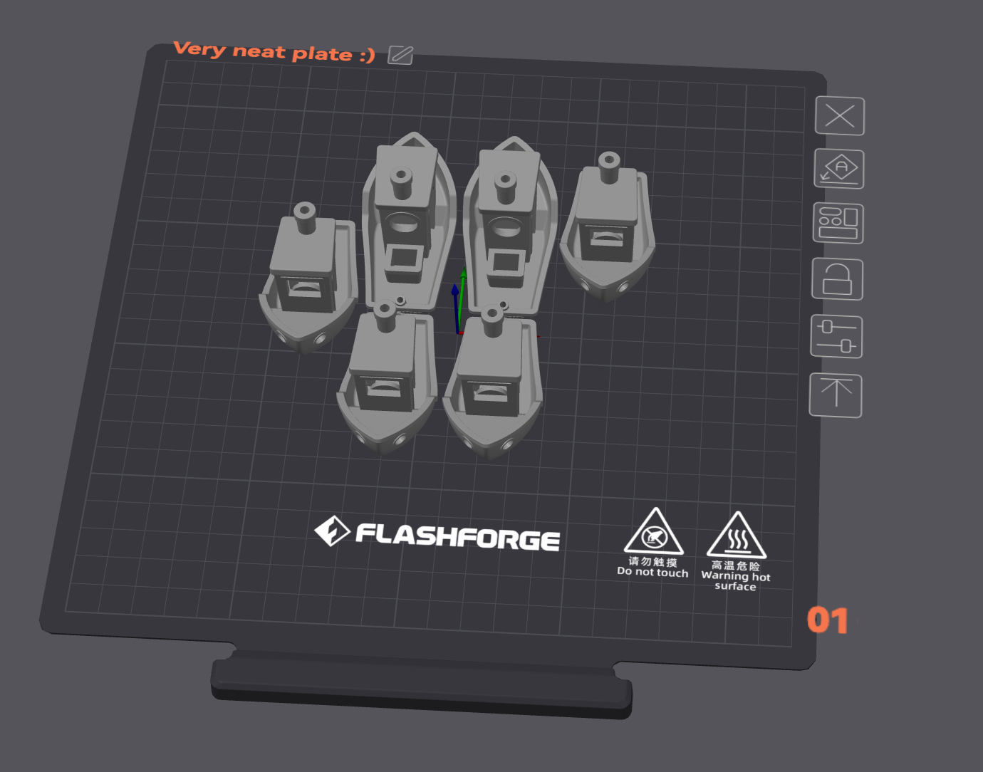 Result of auto-orienting and arranging parts in Orca Flashforge.
