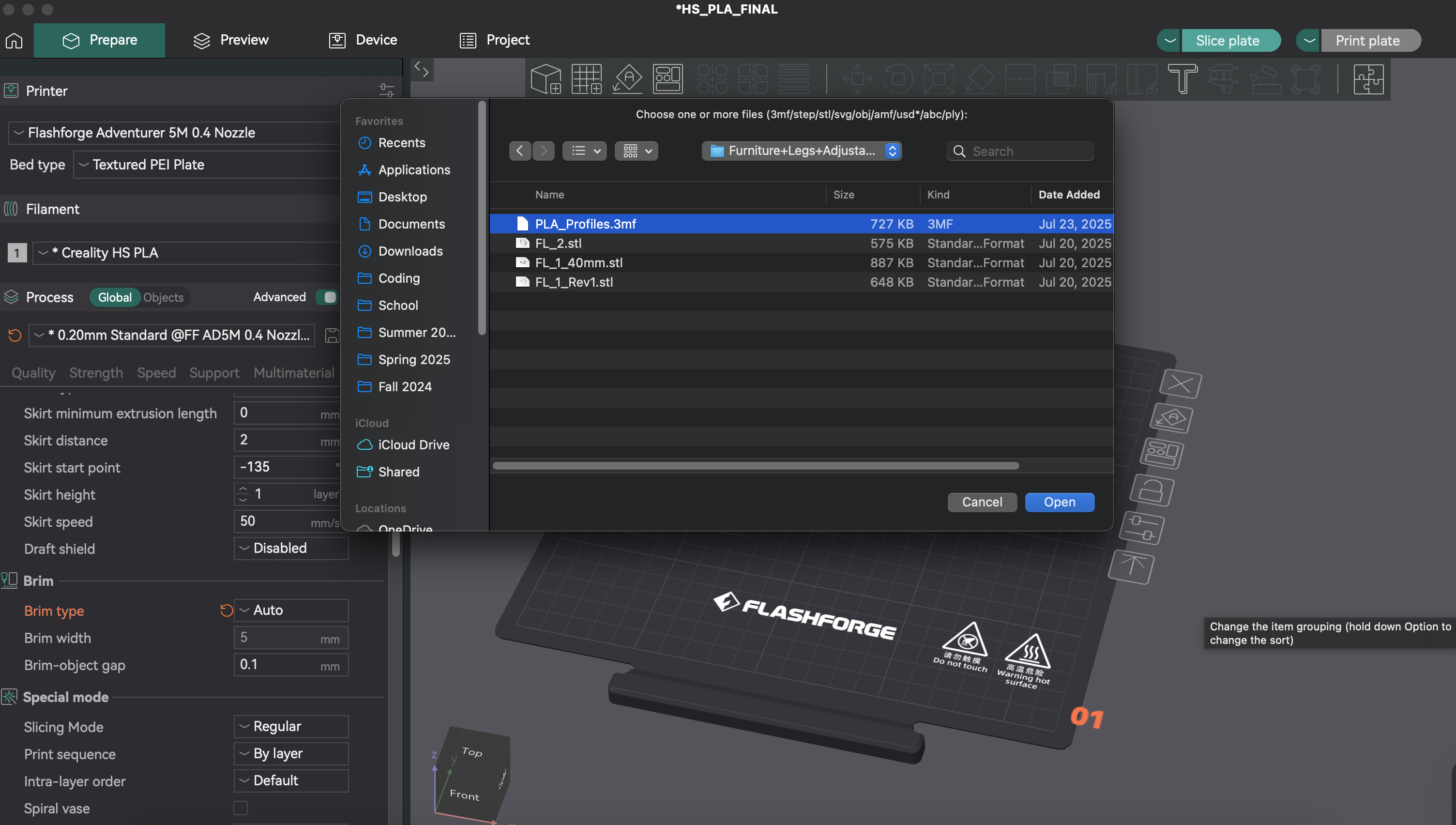 Importing a model into Orca Flashforge.