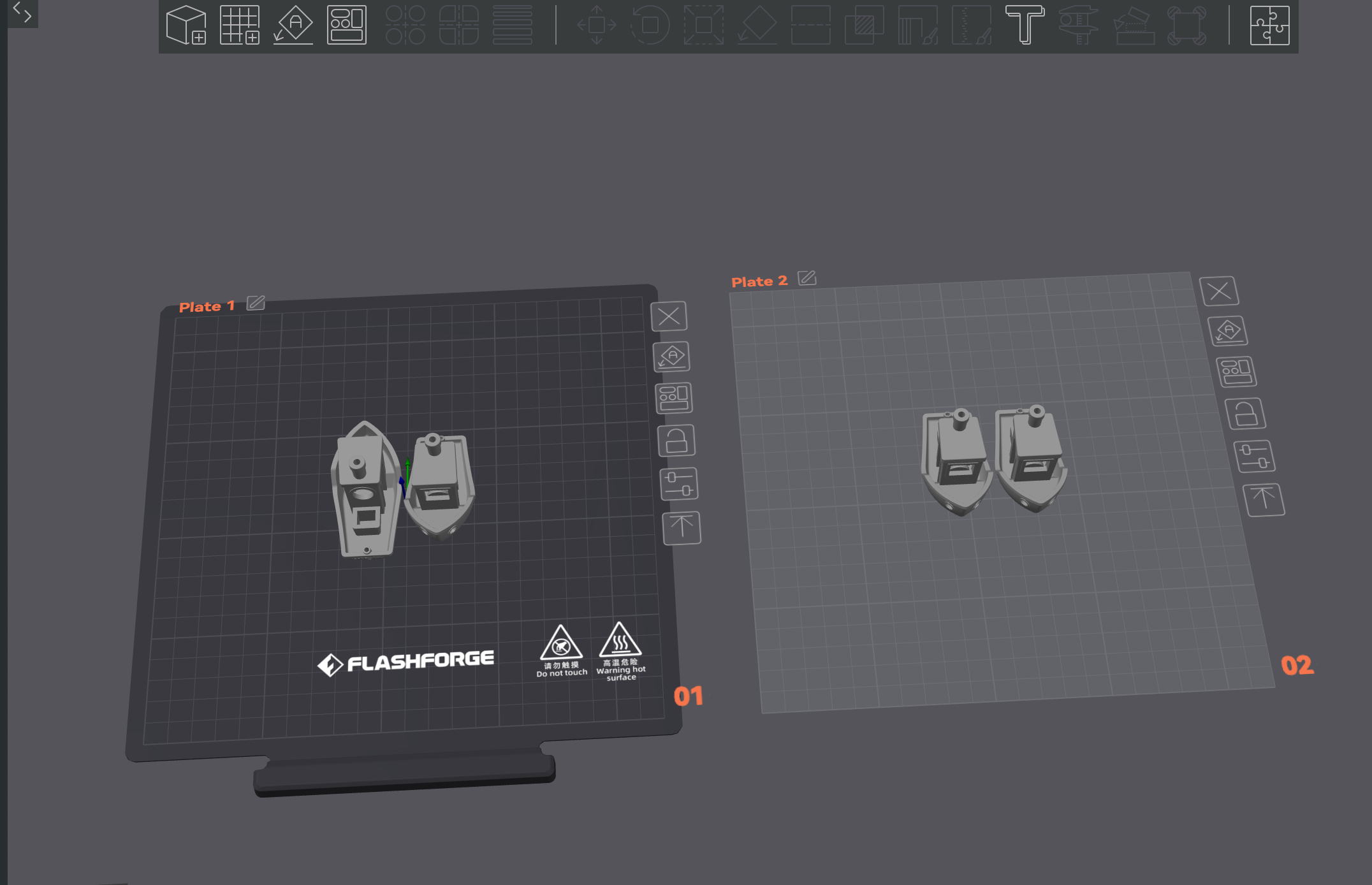 Multiple plates shown as tabs in Orca Flashforge.