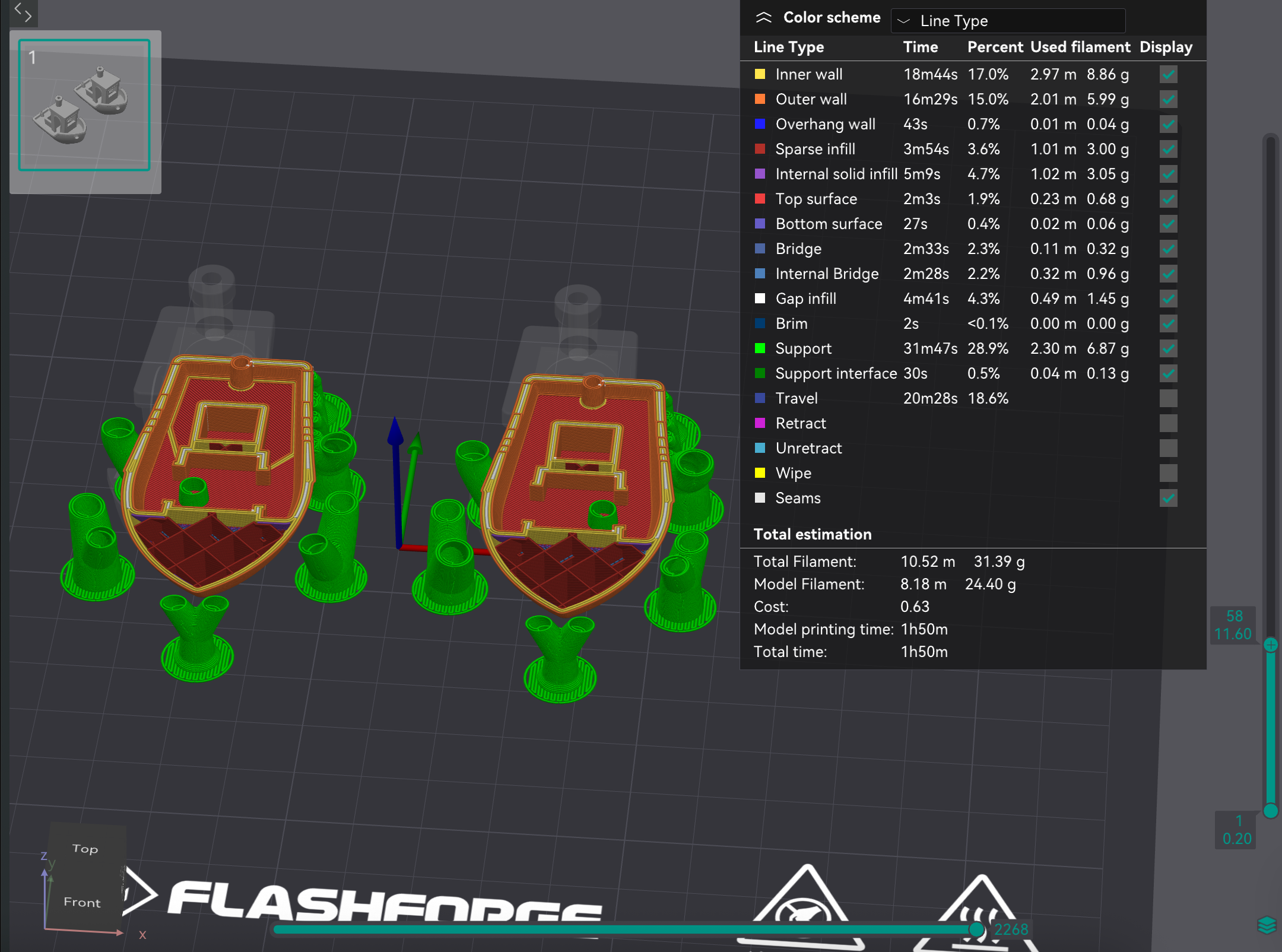 Layer-by-layer preview in Orca Flashforge.