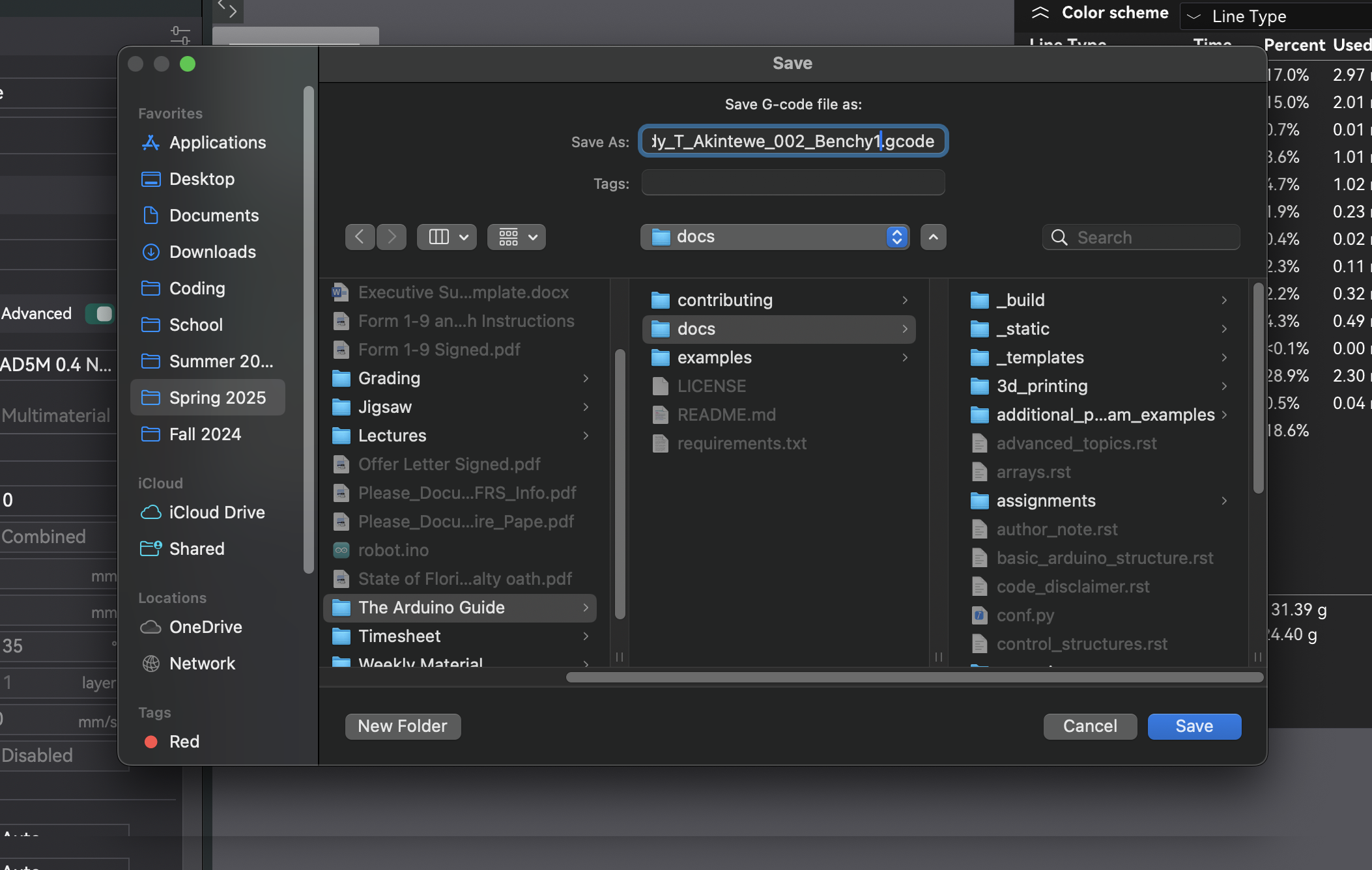 Save dialog for exporting G-code to USB.